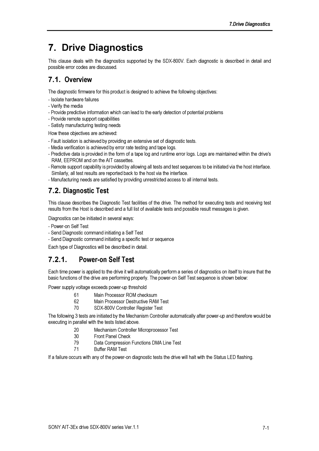 Sony SDX-800V/R manual Overview, Diagnostic Test, Power-on Self Test 