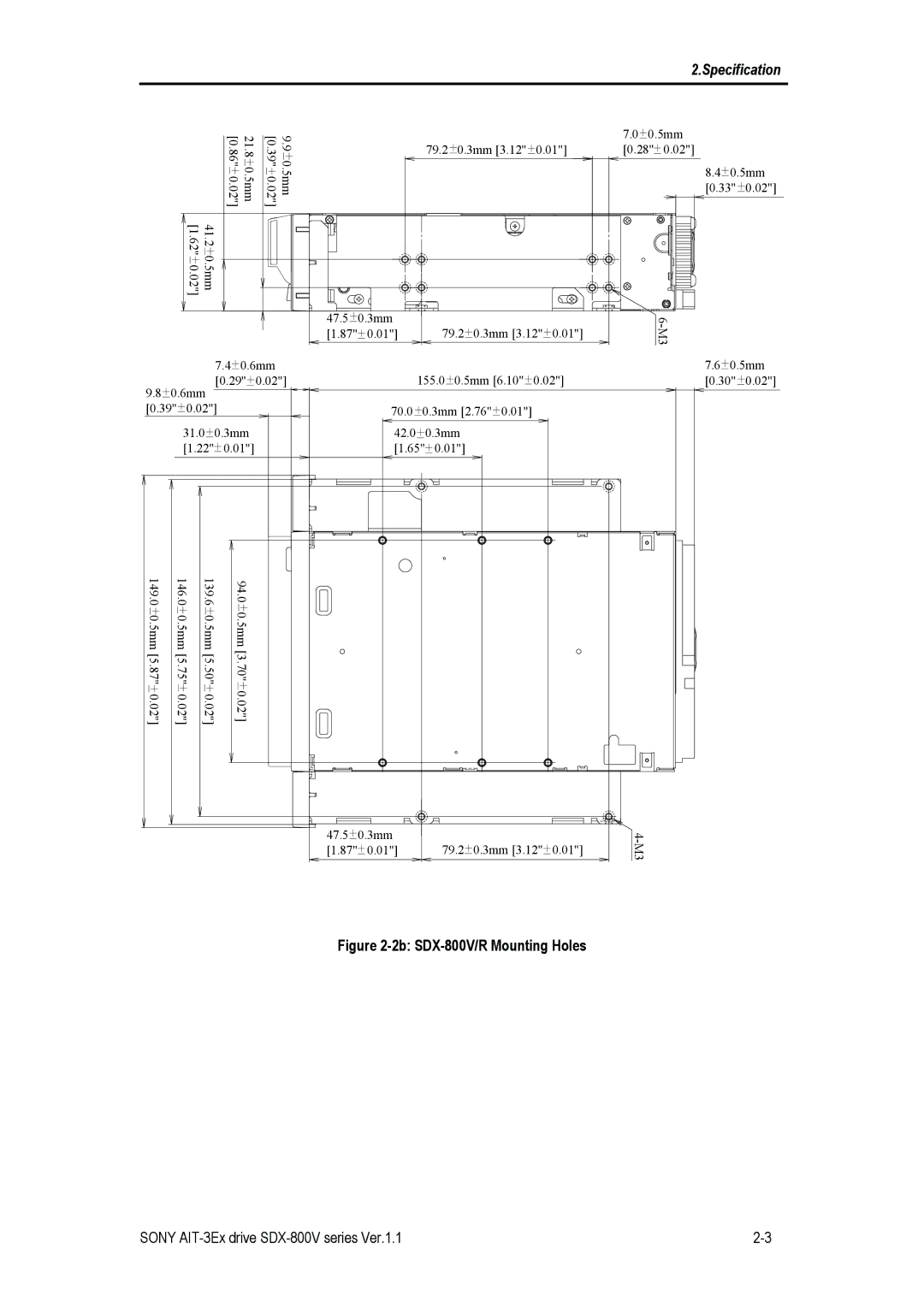 Sony manual 2b SDX-800V/R Mounting Holes 