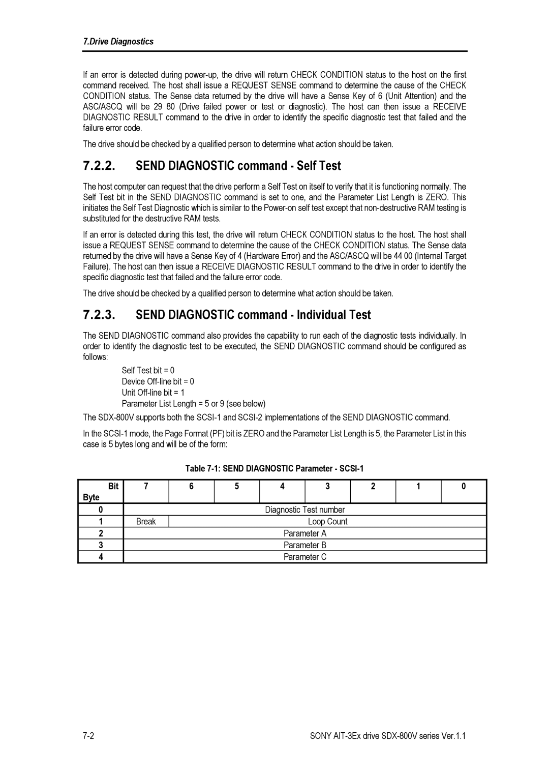 Sony SDX-800V/R manual Send Diagnostic command Self Test, Send Diagnostic command Individual Test 