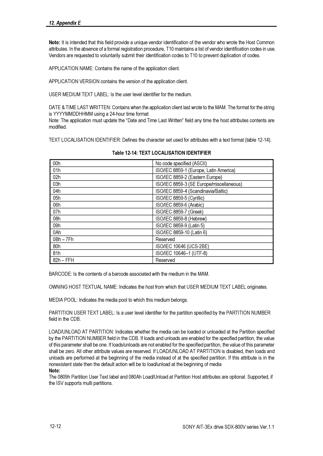 Sony SDX-800V/R manual Text Localisation Identifier 