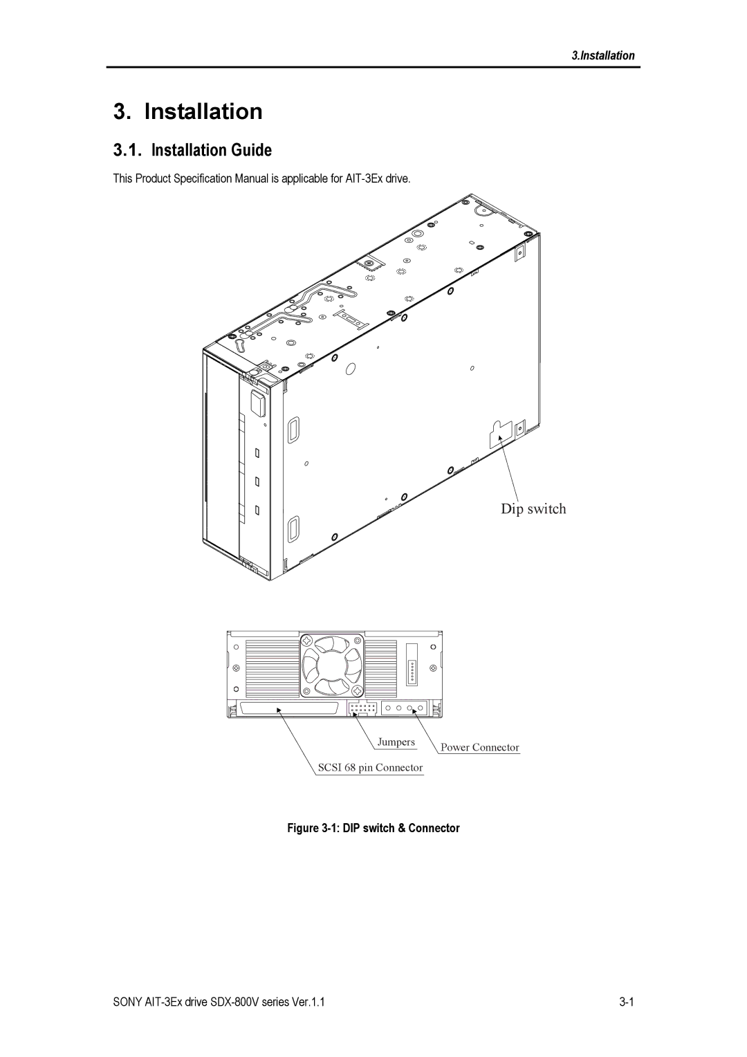 Sony SDX-800V/R manual Installation Guide, DIP switch & Connector 