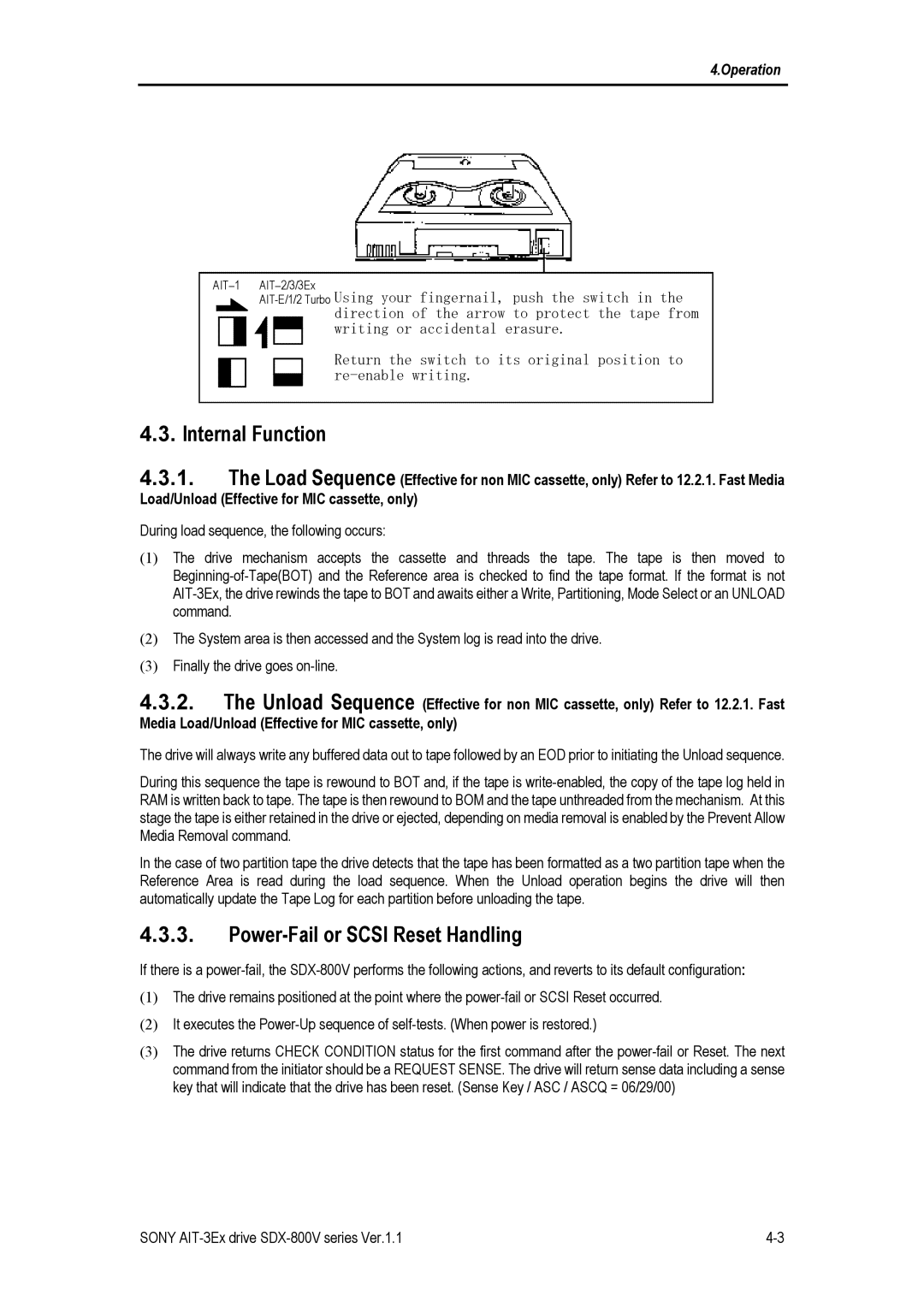 Sony SDX-800V/R manual Internal Function, Power-Fail or Scsi Reset Handling 