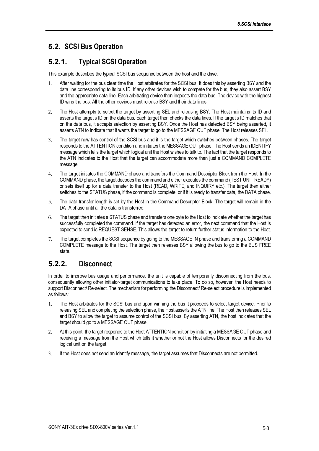 Sony SDX-800V/R manual Scsi Bus Operation Typical Scsi Operation, Disconnect 