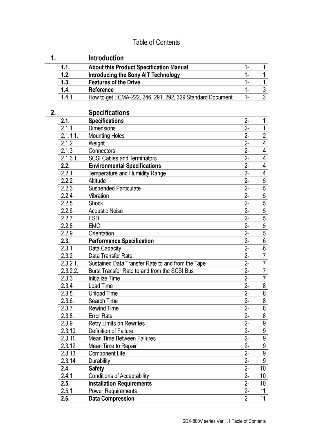 Sony SDX-800V/R manual Introduction, Specifications 