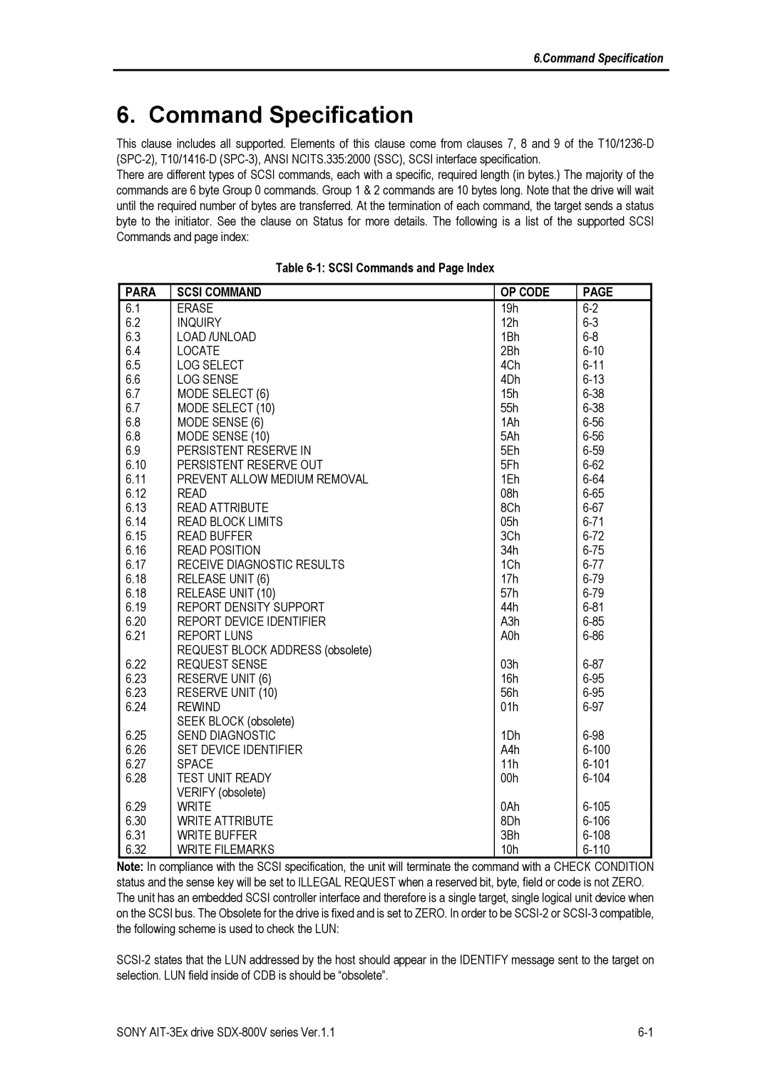 Sony SDX-800V/R manual Scsi Commands and Page Index, Para Scsi Command OP Code, Load /UNLOAD 
