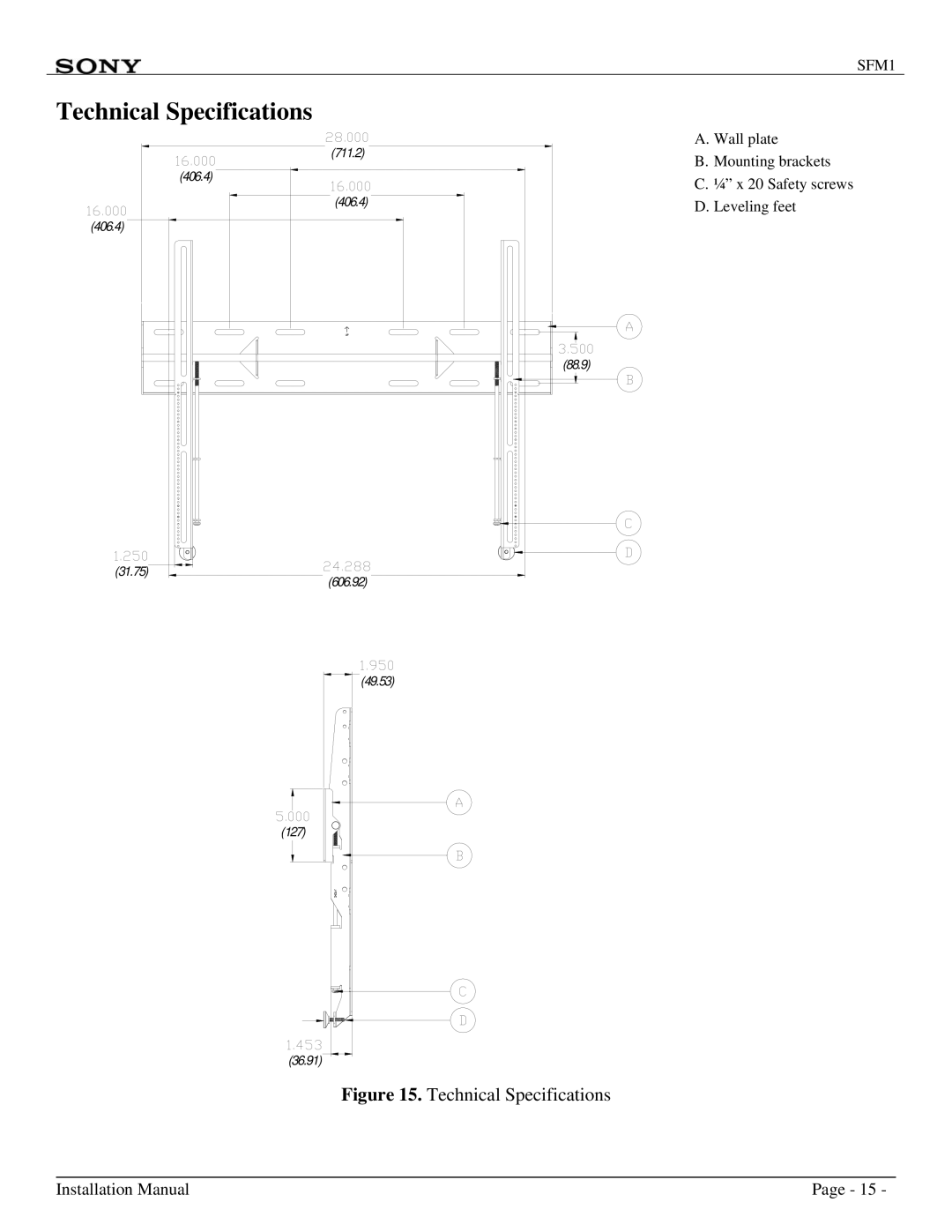 Sony SFM1 installation manual Technical Specifications 