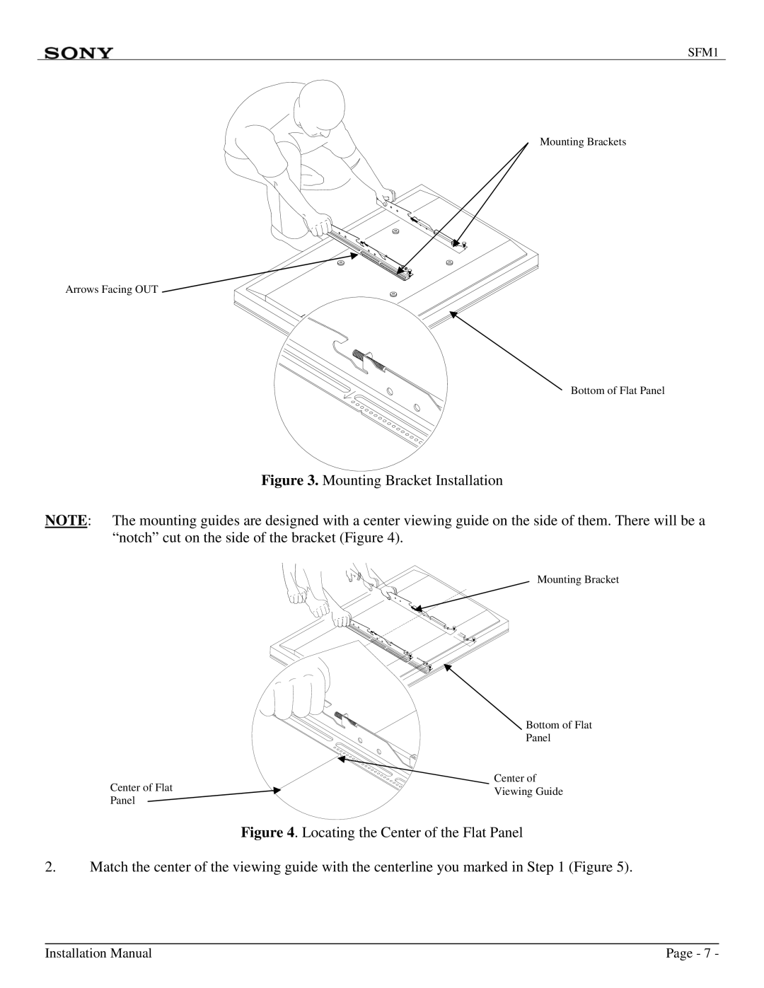 Sony SFM1 installation manual Mounting Bracket Installation 