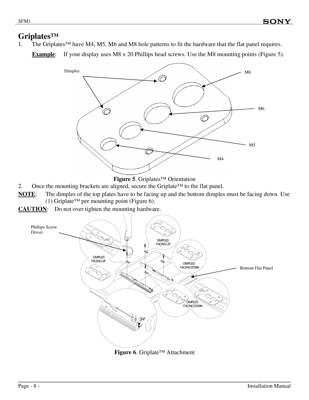 Sony SFM1 installation manual Griplates, Griplate Attachment 