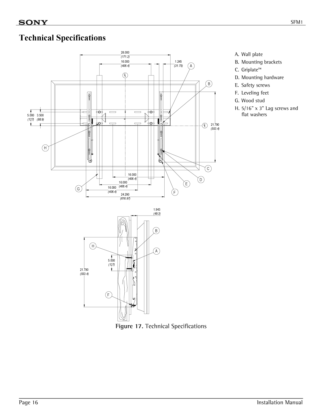 Sony SFM1 installation manual Technical Specifications 