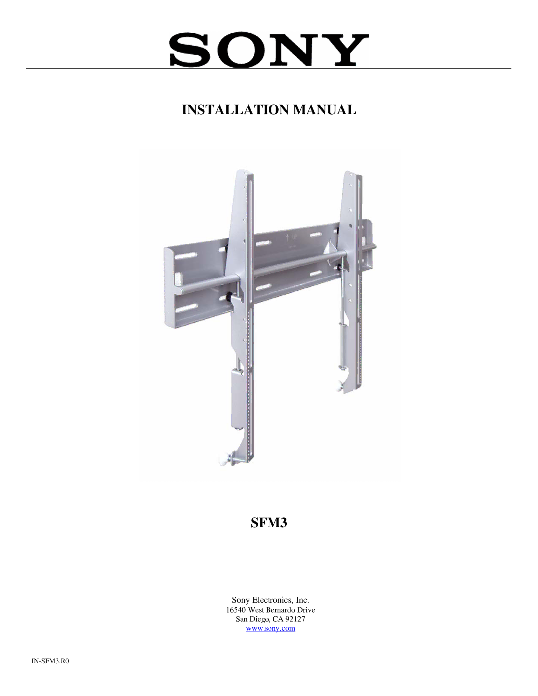 Sony installation manual Installation Manual SFM3 