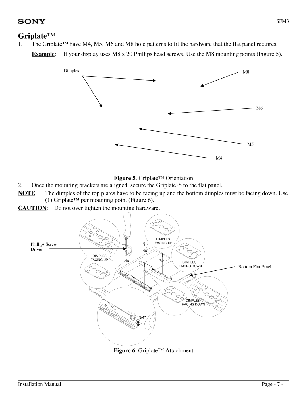 Sony SFM3 installation manual Griplate Attachment 