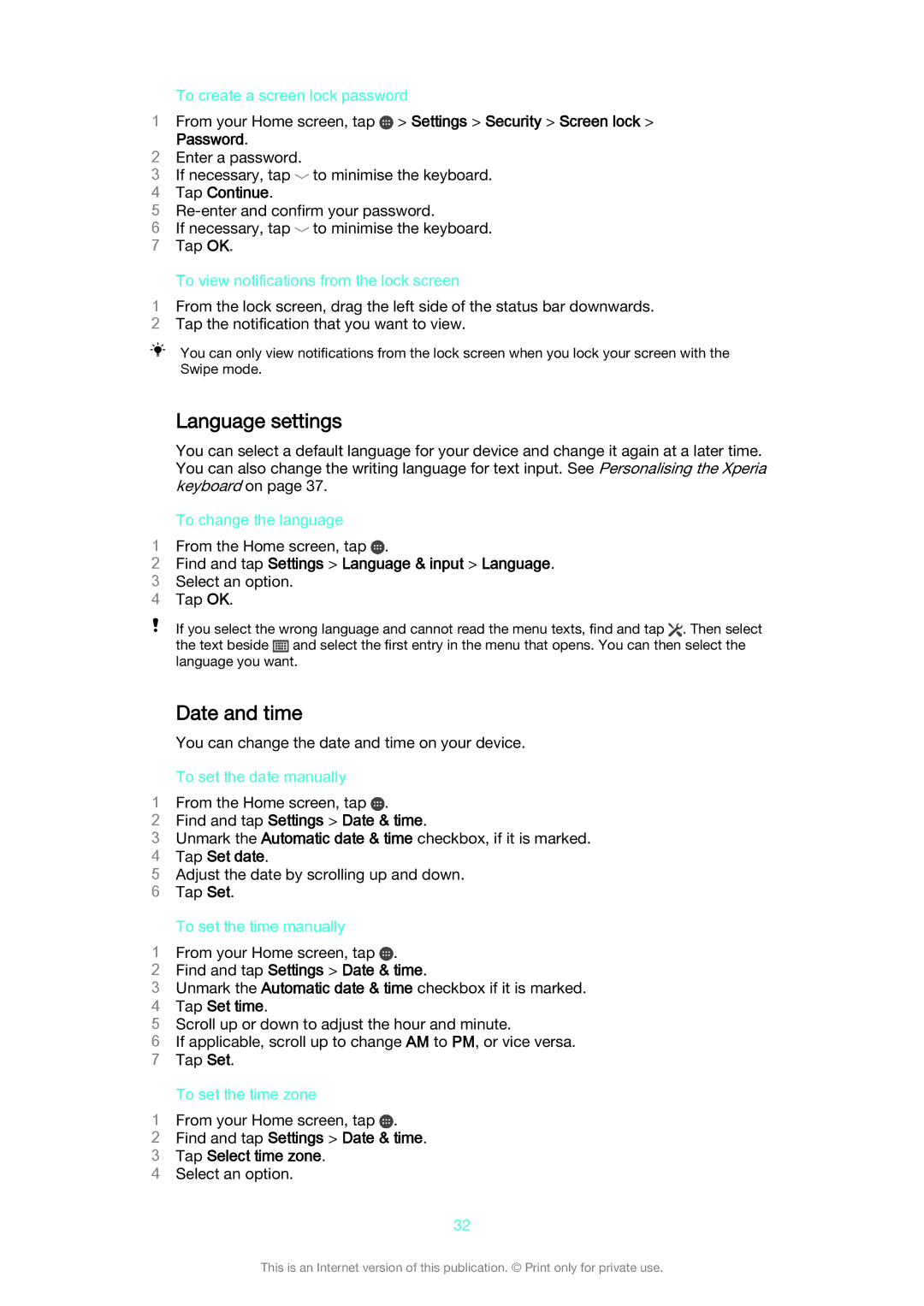 Sony SGP 512, SGP511 manual Language settings, Date and time 