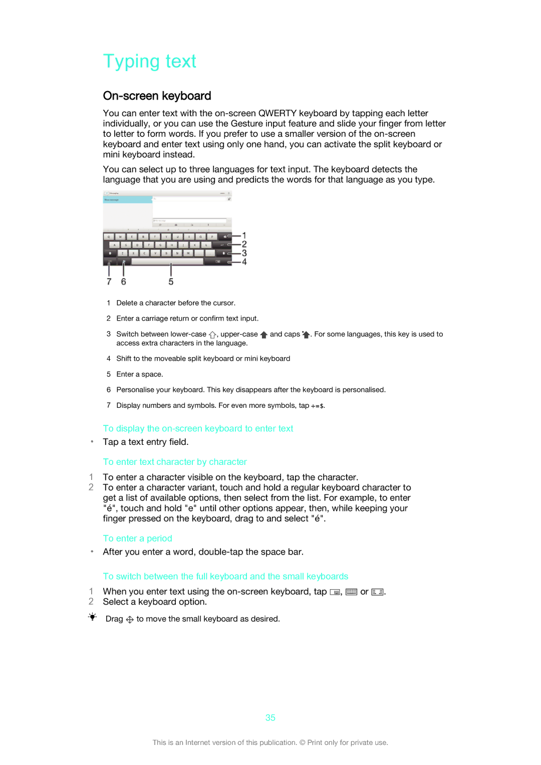 Sony SGP511, SGP 512 manual Typing text, On-screen keyboard 