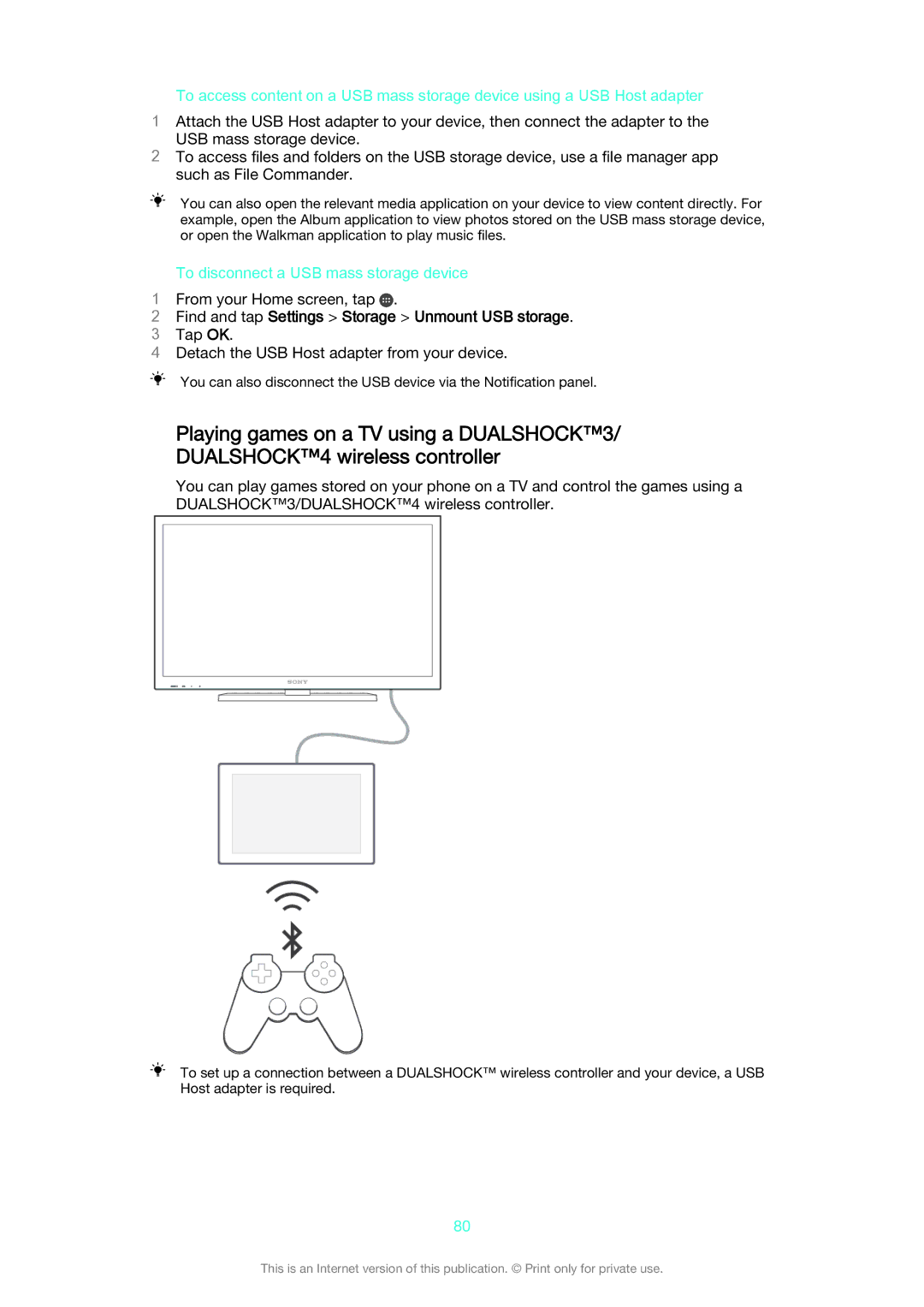 Sony SGP 512, SGP511 manual To disconnect a USB mass storage device, Find and tap Settings Storage Unmount USB storage 