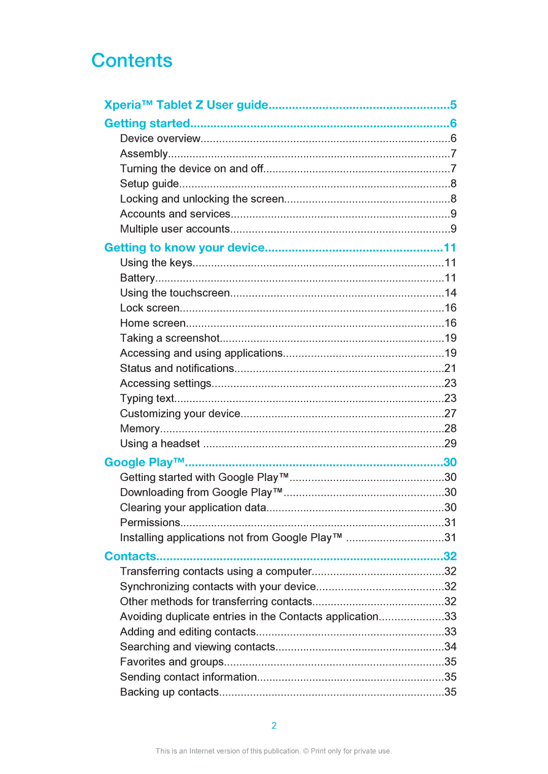 Sony SGP311, SGP312 manual Contents 