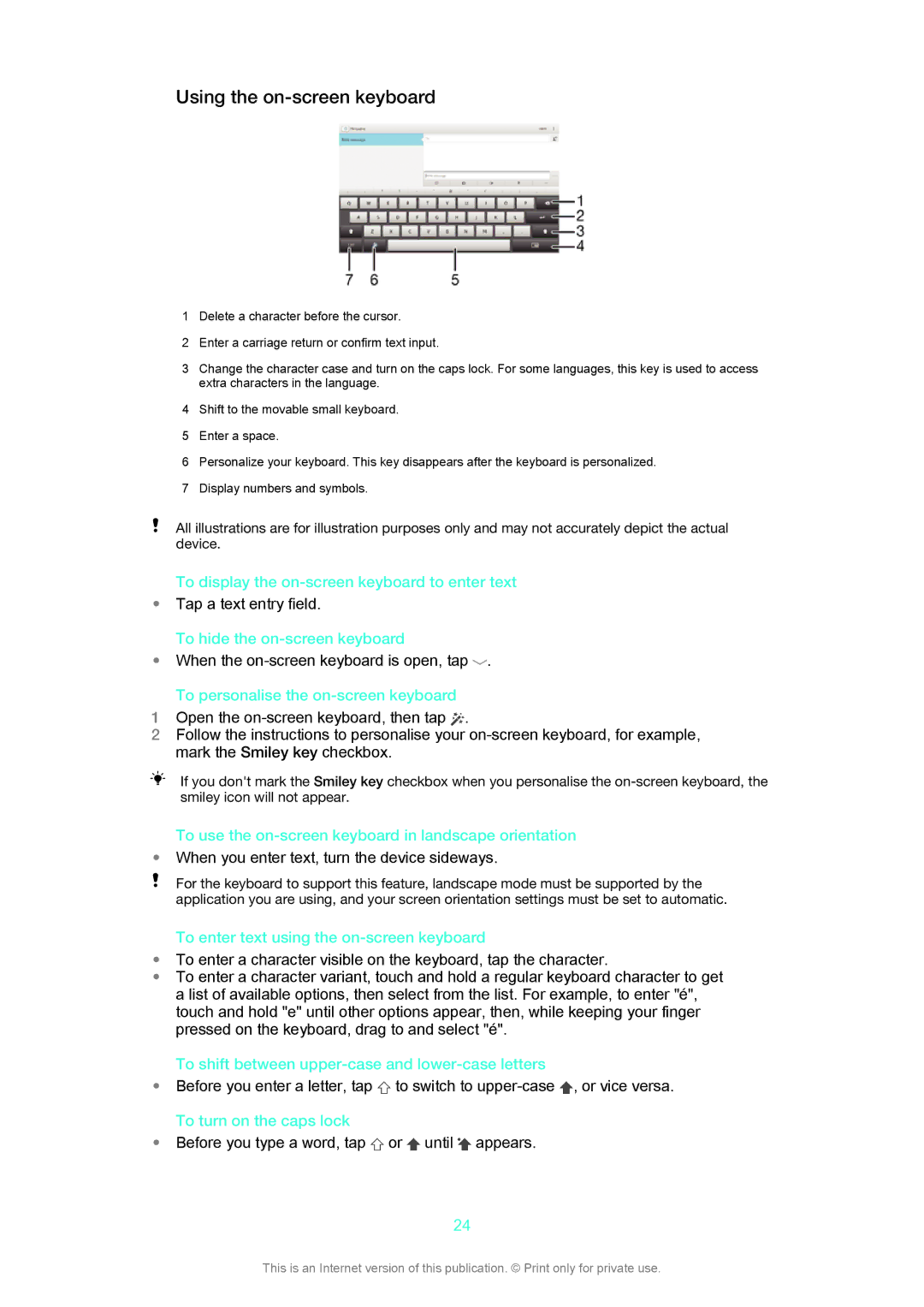 Sony SGP311, SGP312 manual Using the on-screen keyboard 