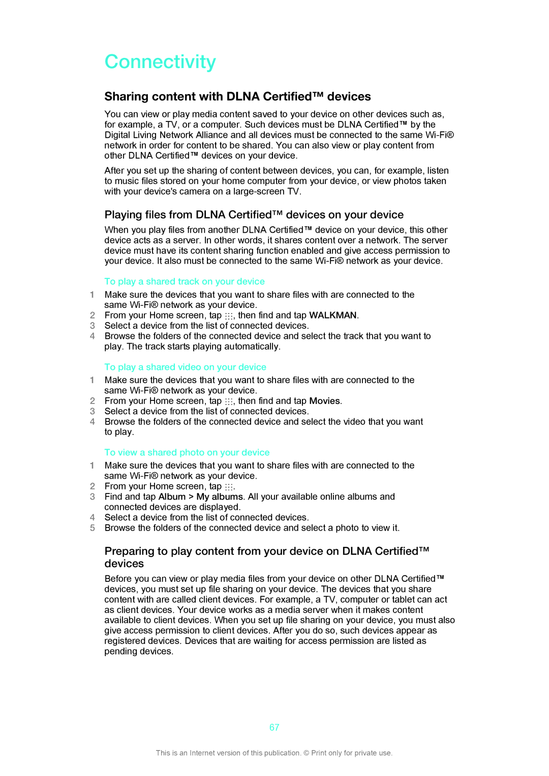 Sony SGP312, SGP311 manual Connectivity, Sharing content with Dlna Certified devices 