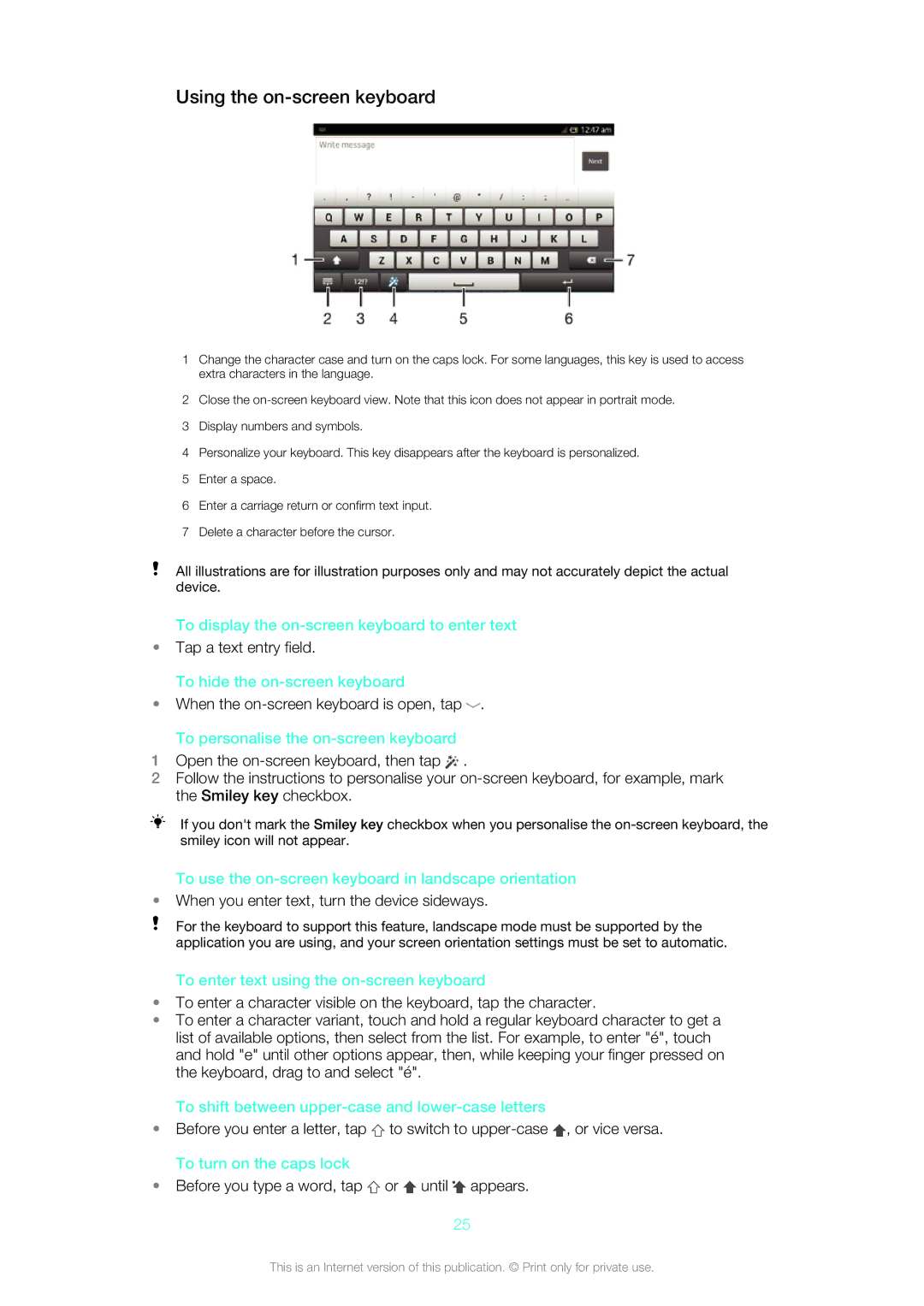 Sony SGP312U1B, SGP311U1B manual Using the on-screen keyboard 