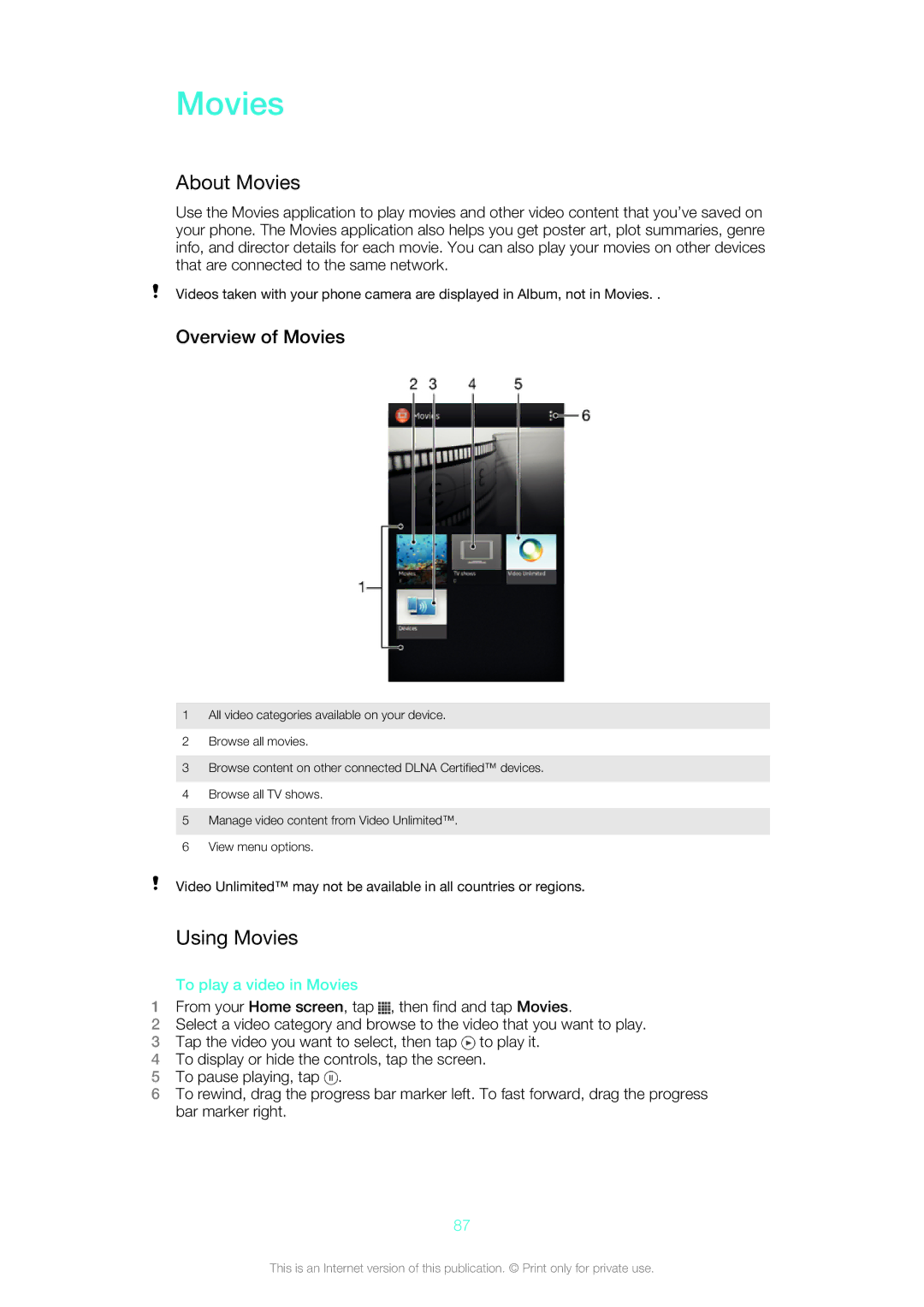 Sony SGP312U1B, SGP311U1B manual About Movies, Using Movies, Overview of Movies, To play a video in Movies 