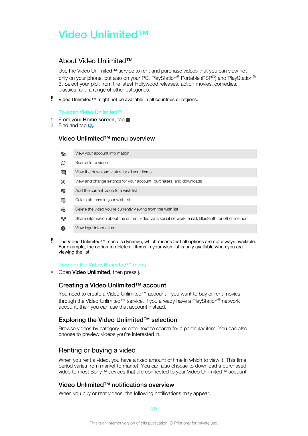 Sony SGP312U1B, SGP311U1B manual About Video Unlimited, Renting or buying a video 