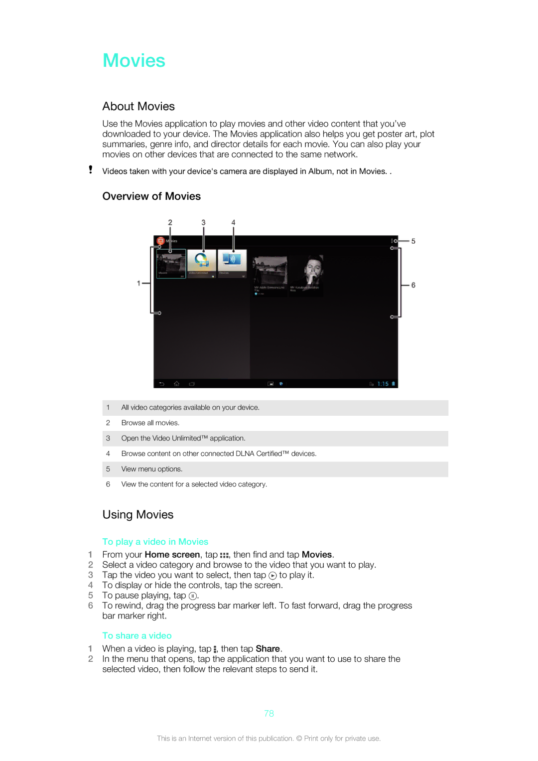 Sony SGP312U1/W manual About Movies, Using Movies, Overview of Movies, To play a video in Movies 