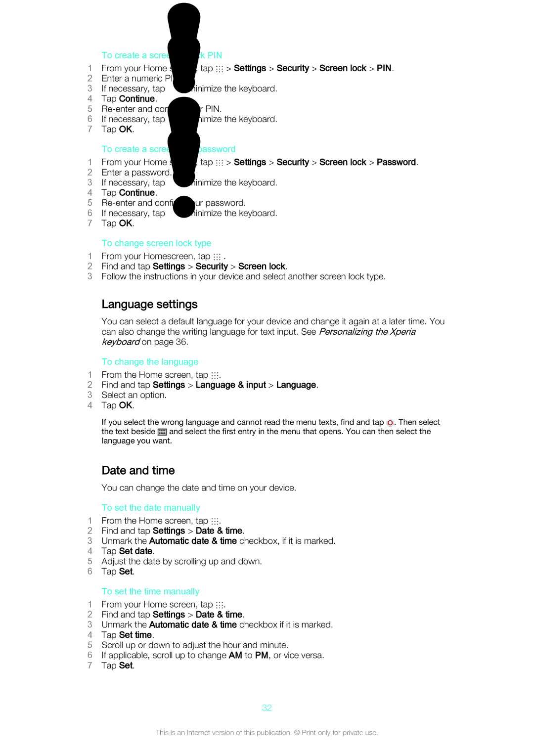 Sony SGP561 manual Language settings, Date and time 