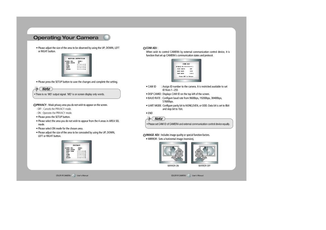 Sony SIR-4150 user manual Com Adj, Cam Id 