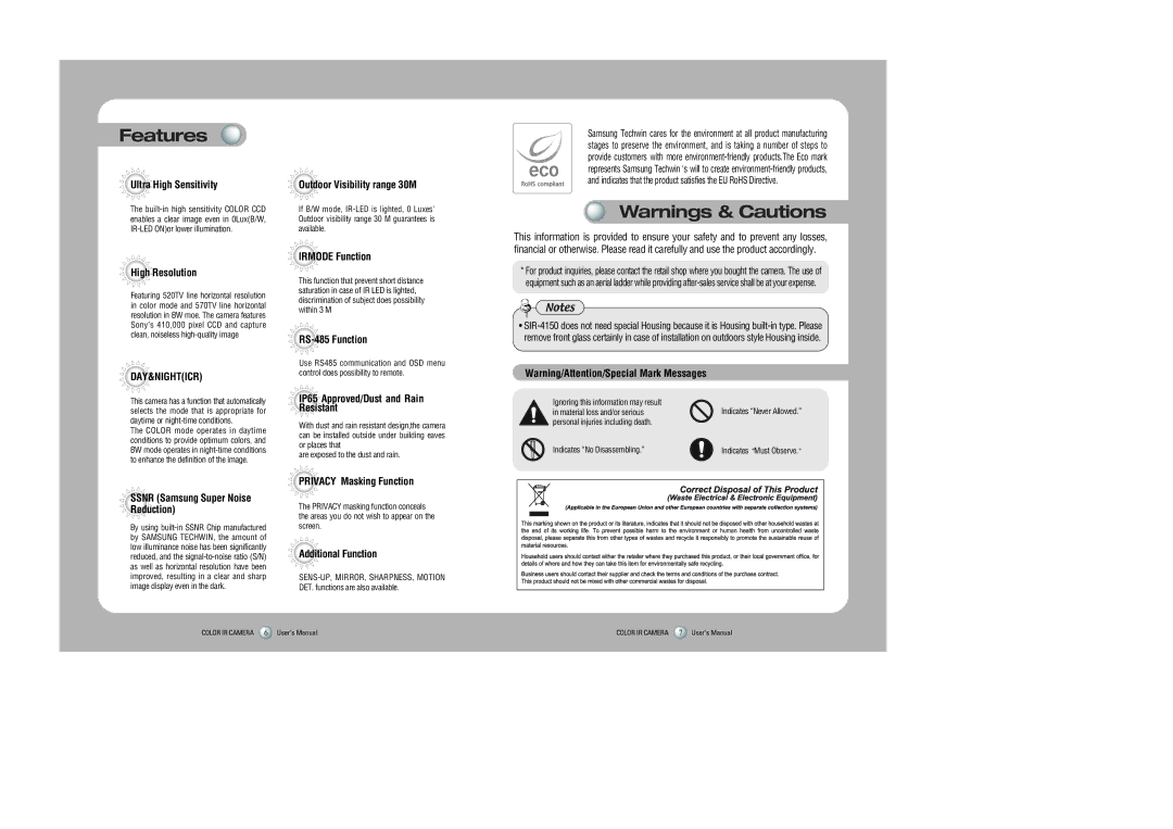 Sony SIR-4150 user manual Features, Ultra High Sensitivity 