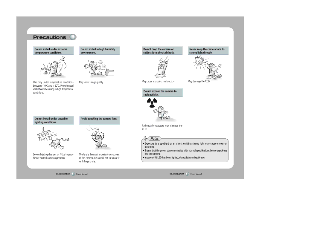 Sony SIR-4150 user manual Precautions, Strong light directly 