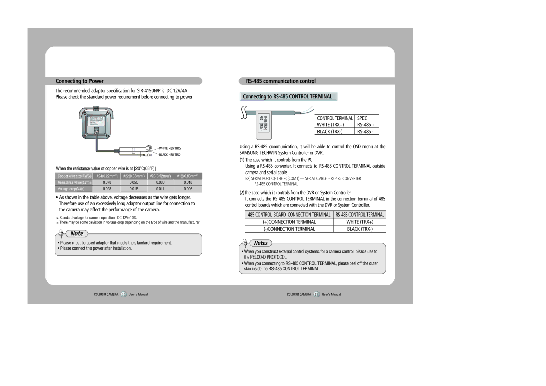 Sony SIR-4150 user manual Connecting to Power, Connecting to RS-485 Control Terminal 