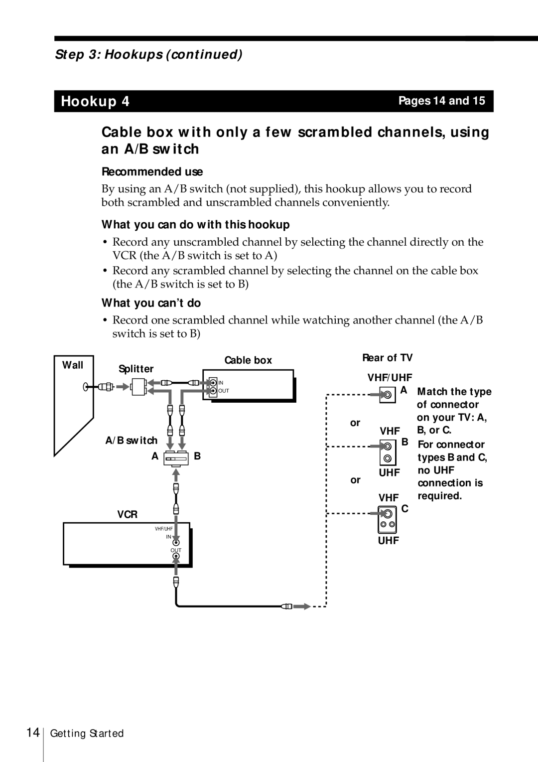 Sony SLV-469 operating instructions Splitter, Switch, Connector, On your TV a, No UHF 