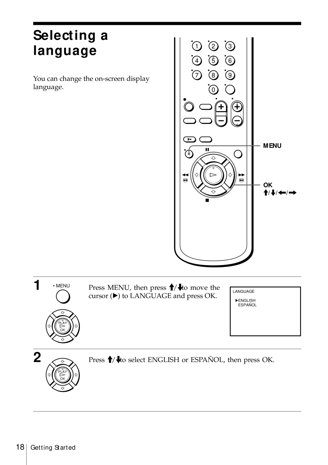 Sony SLV-469 operating instructions Selecting a language, You can change the on-screen display language 