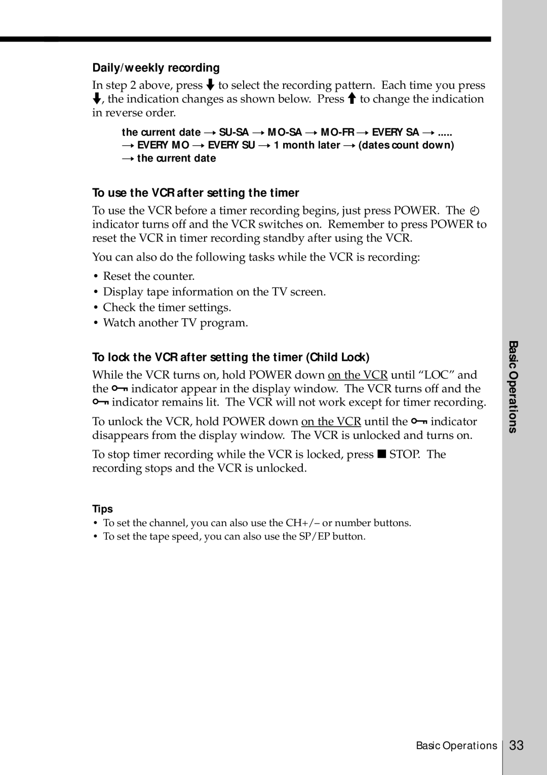 Sony SLV-469 operating instructions Daily/weekly recording, To use the VCR after setting the timer 