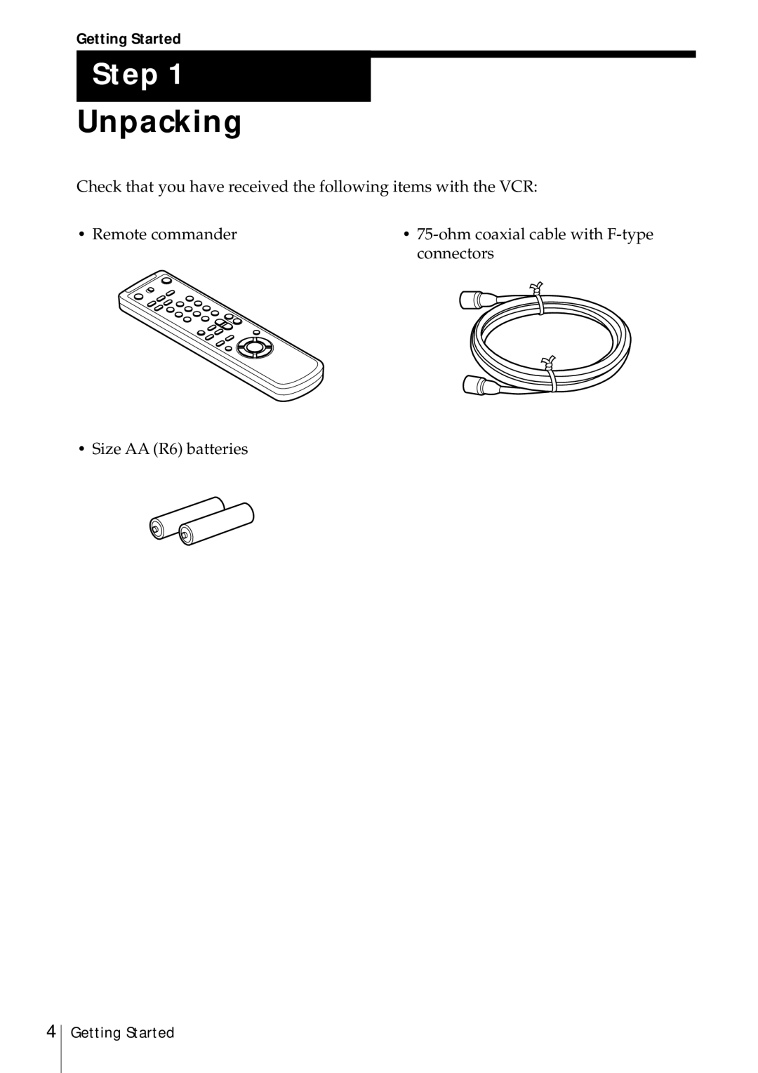 Sony SLV-469 operating instructions Unpacking, Getting Started 