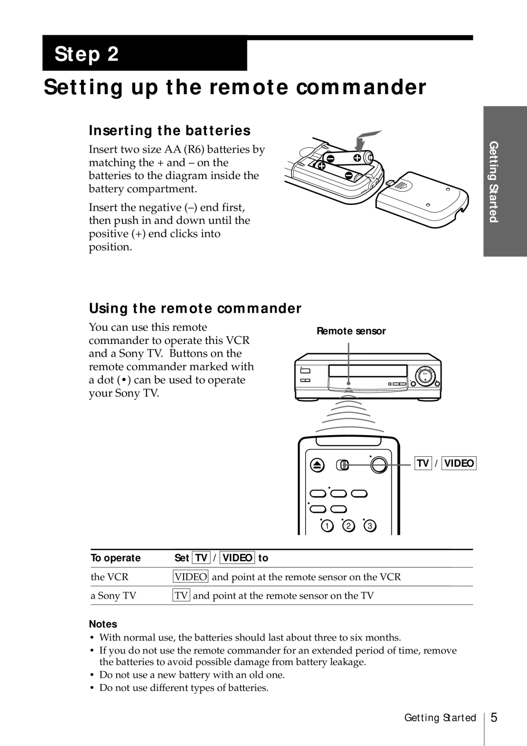 Sony SLV-469 Setting up the remote commander, Inserting the batteries, Using the remote commander, You can use this remote 