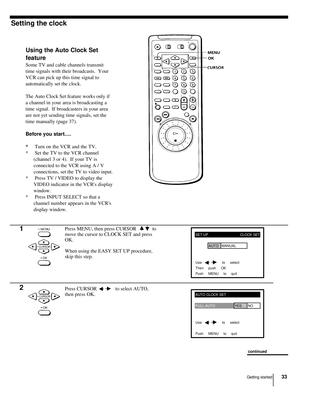 Sony CS SLV-998HF MX manual Using the Auto Clock Set feature, Before you start… 