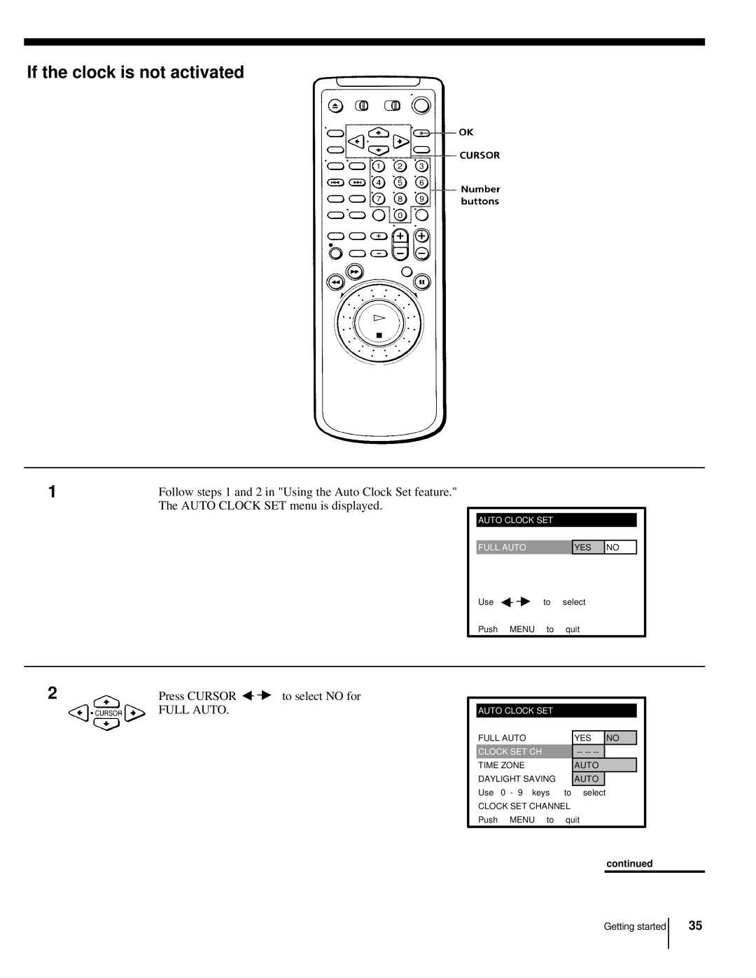 Sony CS SLV-998HF MX manual If the clock is not activated, Full Auto 