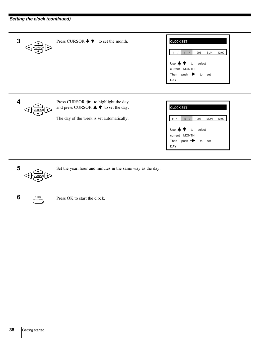 Sony CS SLV-998HF MX manual Press Cursor To set the month 