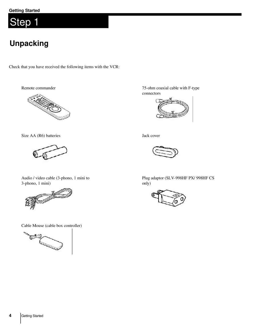 Sony CS SLV-998HF MX manual Step, Getting Started 