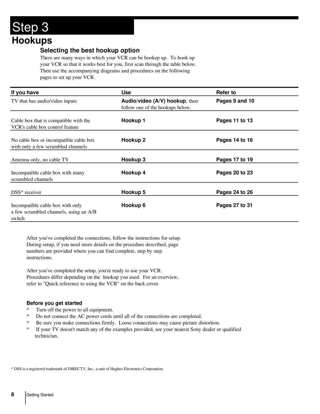 Sony CS SLV-998HF MX manual Selecting the best hookup option 