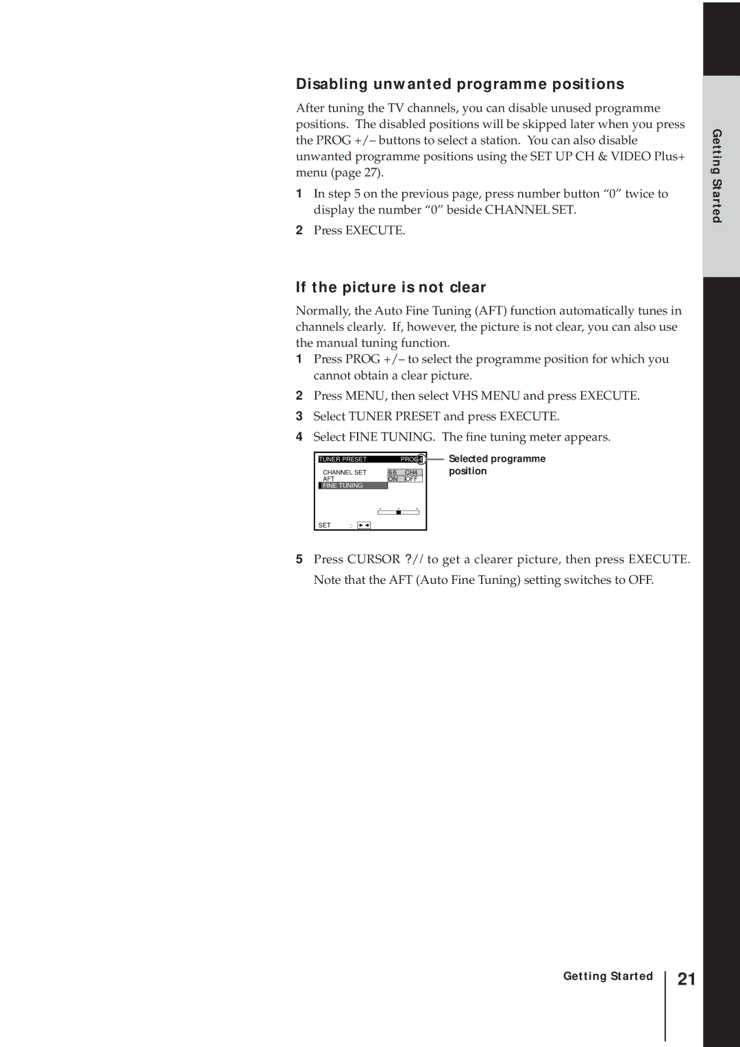 Sony SLV-AV100UX operating instructions Disabling unwanted programme positions, If the picture is not clear 