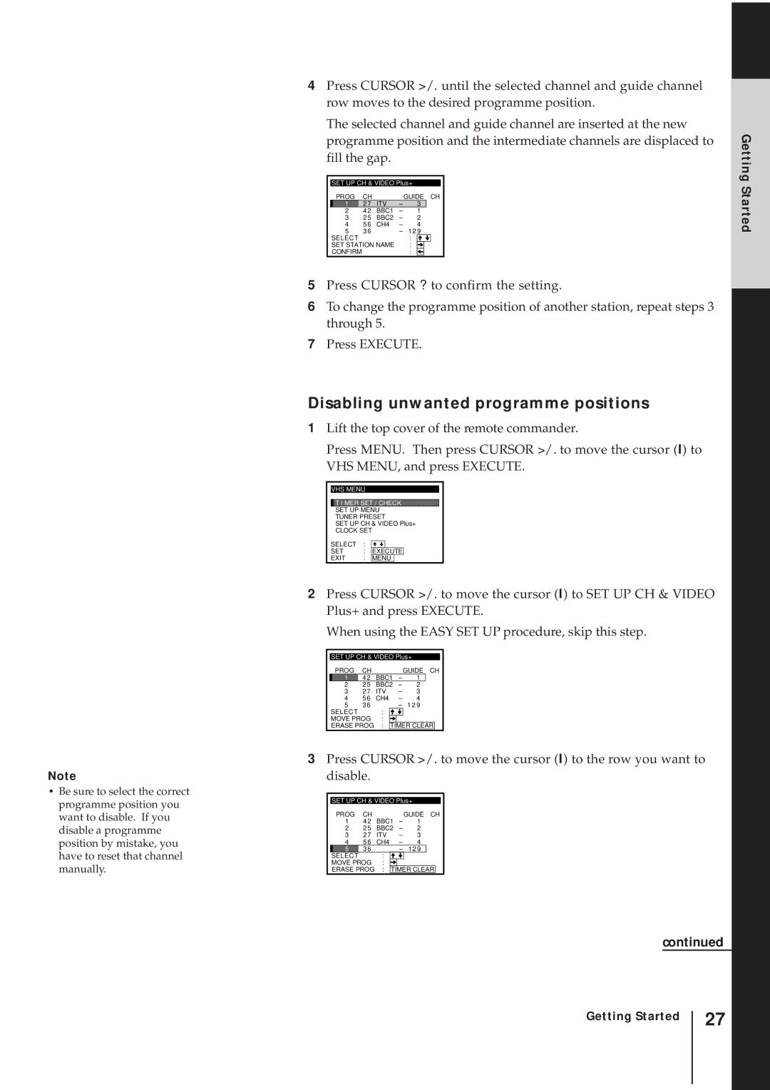 Sony SLV-AV100UX operating instructions ITV BBC1 BBC2 CH4 Select 