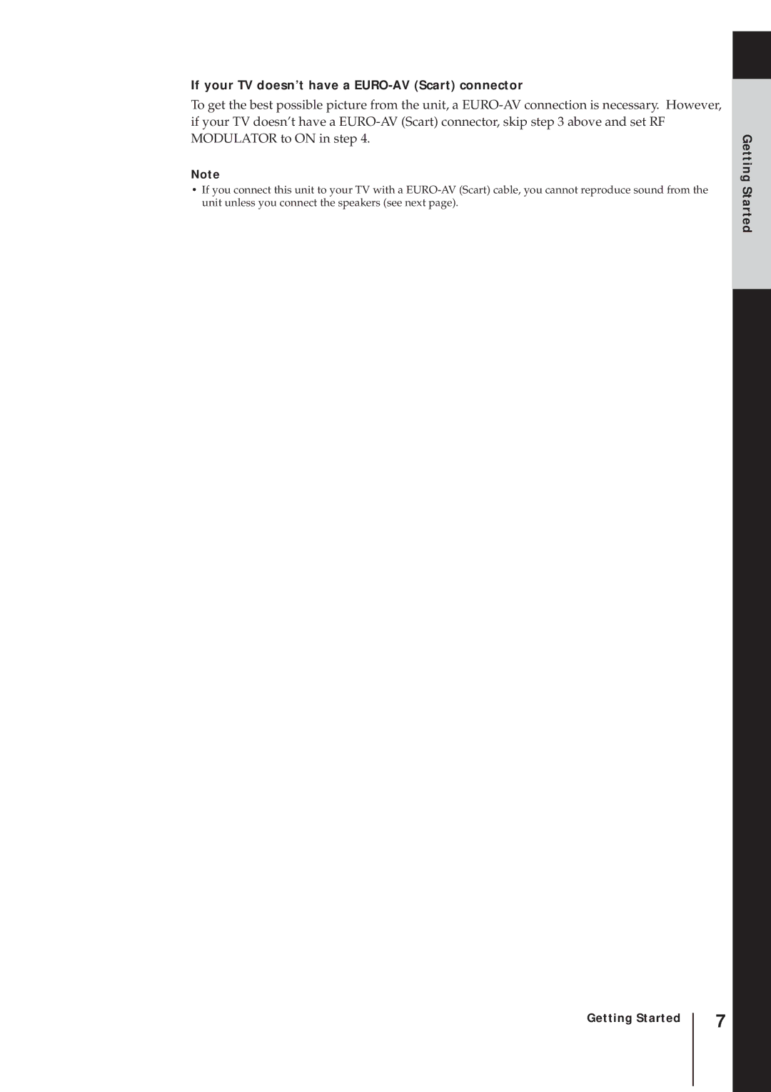 Sony SLV-AV100UX operating instructions If your TV doesn’t have a EURO-AV Scart connector 