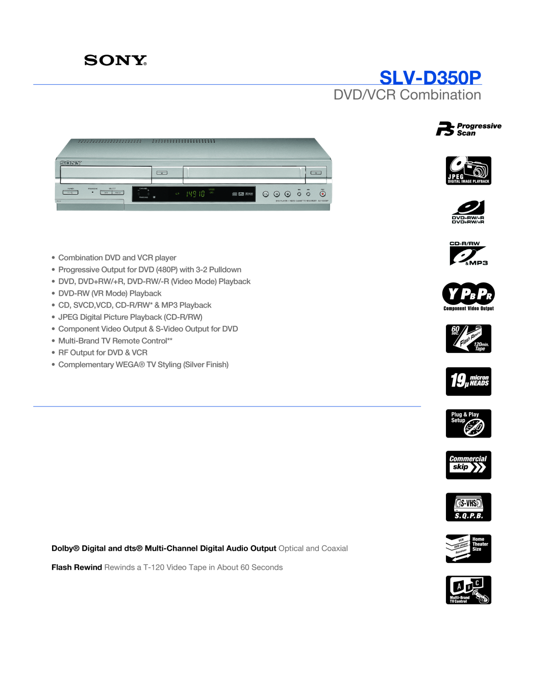 Sony SLV-D350P manual DVD/VCR Combination 