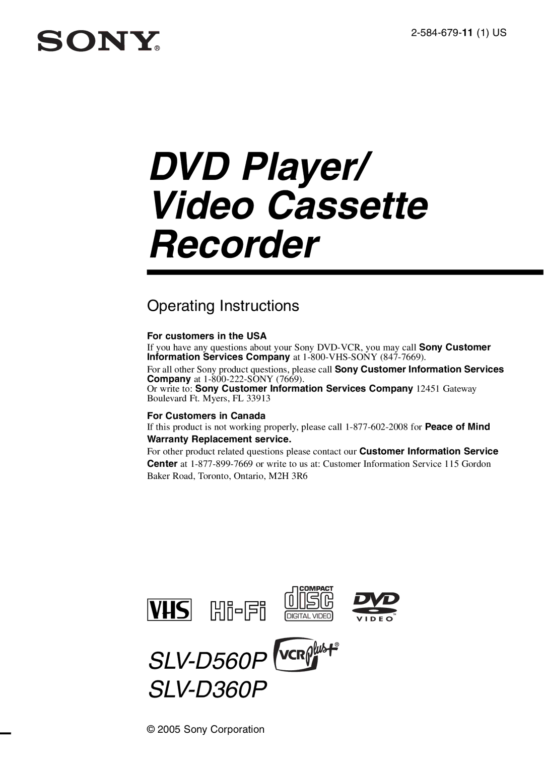 Sony SLV-D560P, SLV-D360P operating instructions DVD Player Video Cassette Recorder 