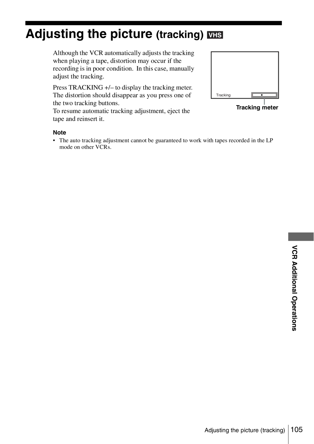 Sony SLV-D560P, SLV-D360P operating instructions Adjusting the picture tracking, Tracking meter 