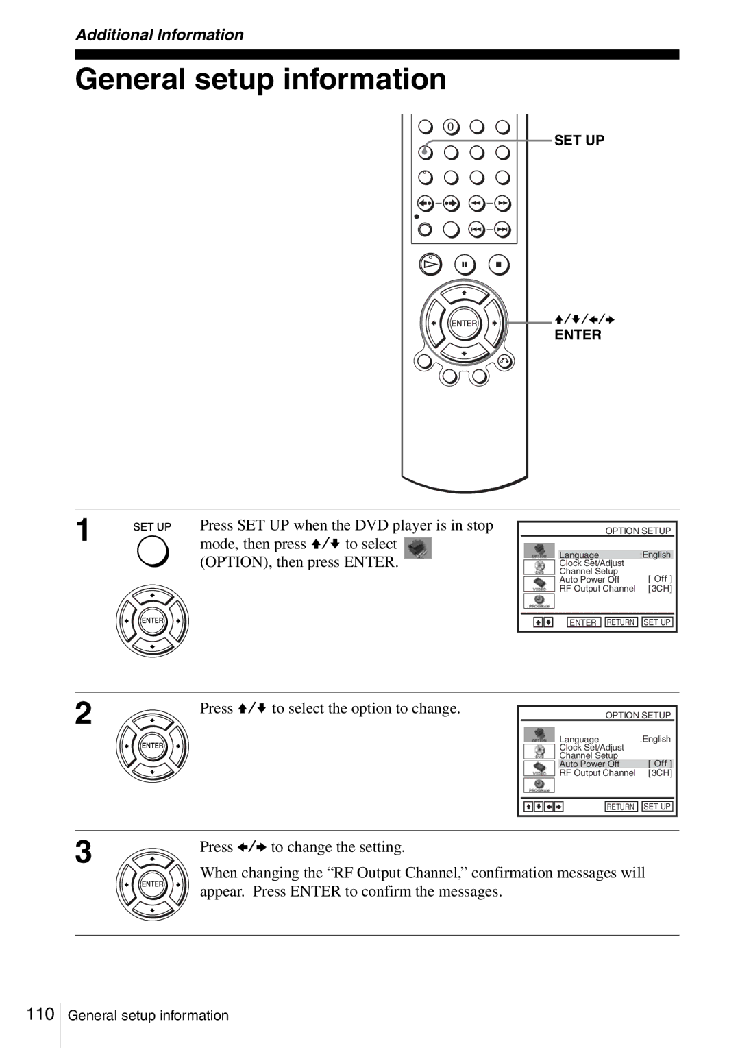 Sony SLV-D360P, SLV-D560P operating instructions General setup information, 110 