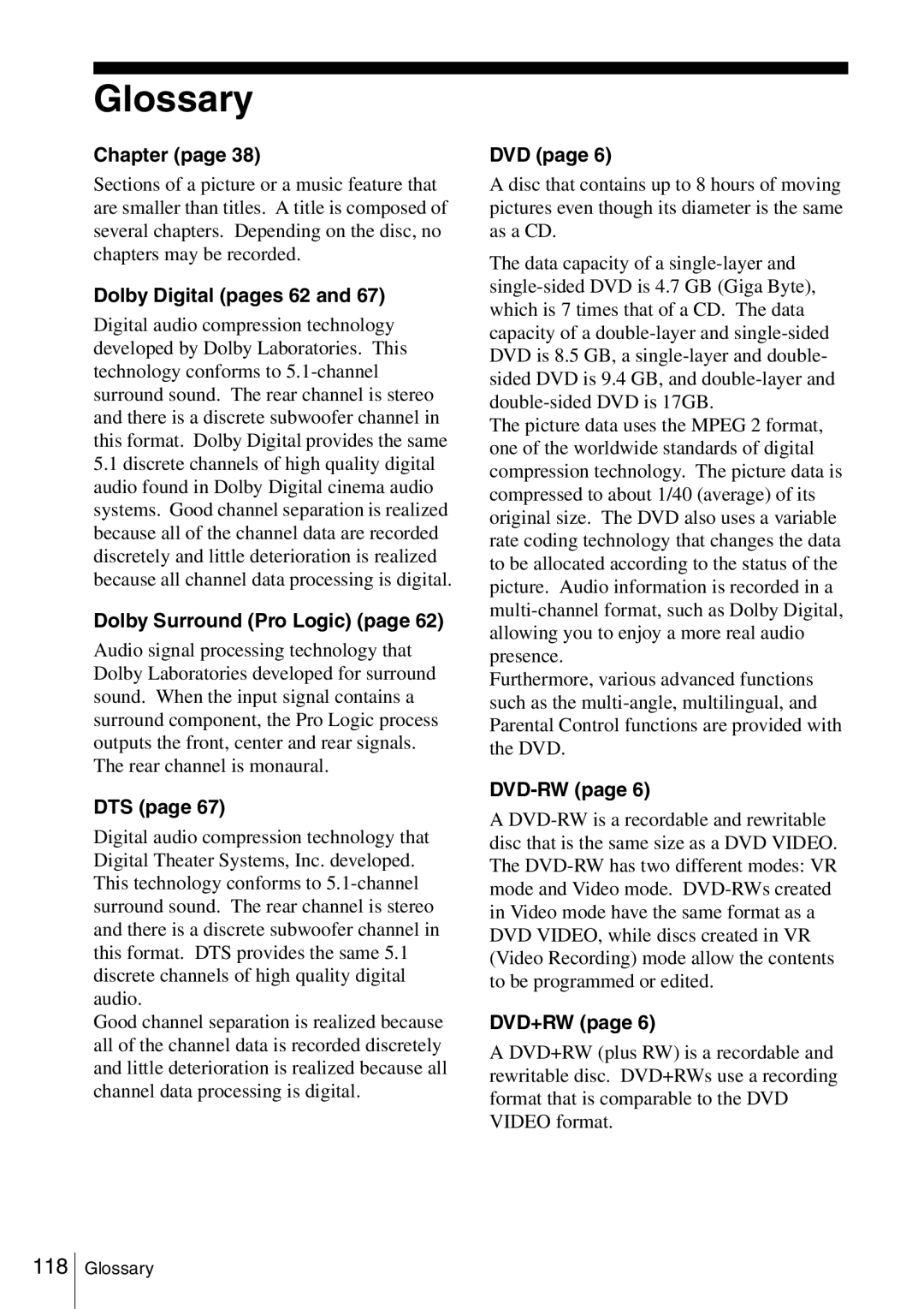 Sony SLV-D360P, SLV-D560P operating instructions Glossary 