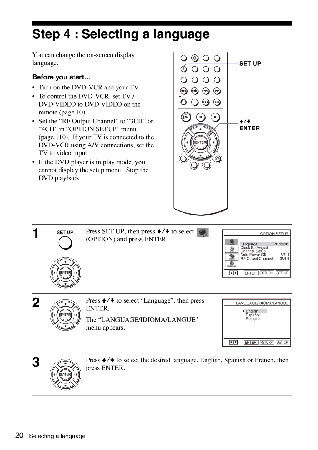 Sony SLV-D360P, SLV-D560P operating instructions Selecting a language, Before you start… 