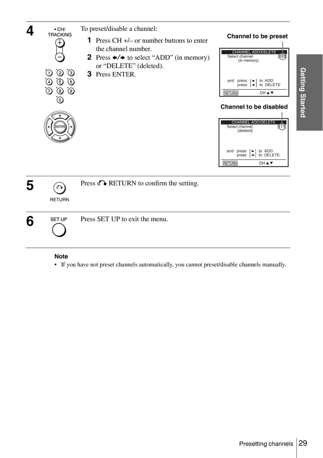 Sony SLV-D560P, SLV-D360P operating instructions Channel to be preset, Channel to be disabled 